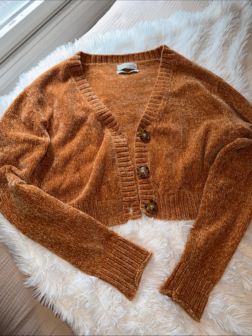 Urban Outfitters Rust Orange Chenille Cropped Cardigan